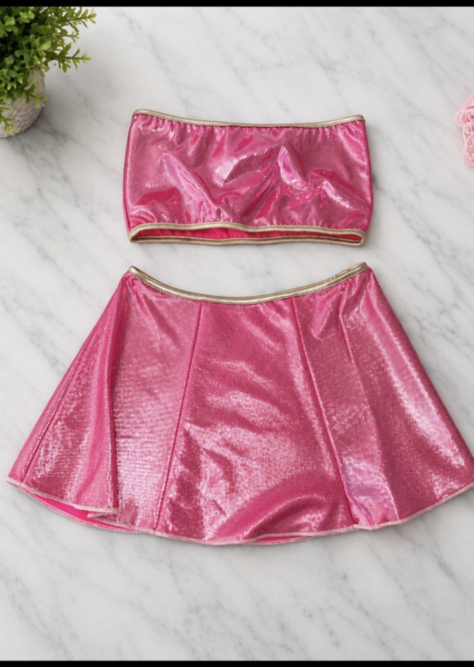 Mr. & Mrs. J Hollywood Costume Metallic Lingerie Exotic Dancer S Pink Rare
